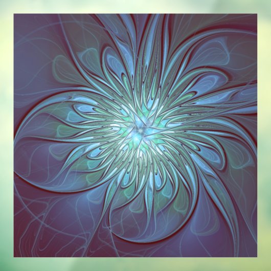 Moderne Abstracte Trendy Blauwe Bloem Fractal Art Raamsticker (Vel 3)