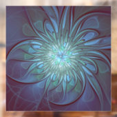 Moderne Abstracte Trendy Blauwe Bloem Fractal Art Raamsticker (Vel 2)
