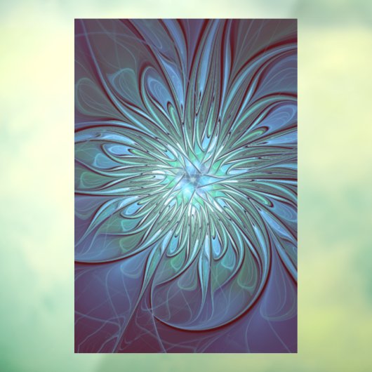 Moderne Abstracte Trendy Blauwe Bloem Fractal Art Raamsticker (Vel 3)