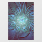 Moderne Abstracte Trendy Blauwe Bloem Fractal Art Raamsticker (Vel)