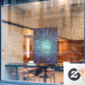 Moderne Abstracte Trendy Blauwe Bloem Fractal Art Raamsticker (Cafe Raam)