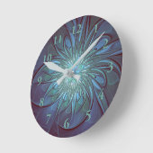 Moderne Abstracte Trendy Blauwe Bloem Fractal Art Ronde Klok (Hoek)