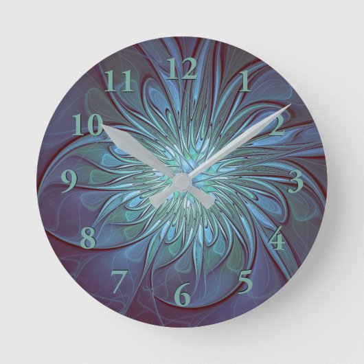 Moderne Abstracte Trendy Blauwe Bloem Fractal Art Ronde Klok (Voorkant)