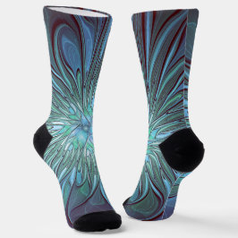 Moderne Abstracte Trendy Blauwe Bloem Fractal Art Sokken