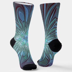 Moderne Abstracte Trendy Blauwe Bloem Fractal Art Sokken