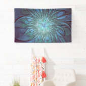 Moderne Abstracte Trendy Blauwe Bloem Fractal Art Spandoek (Insitu)
