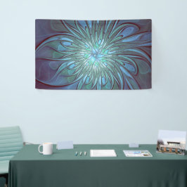 Moderne Abstracte Trendy Blauwe Bloem Fractal Art Spandoek
