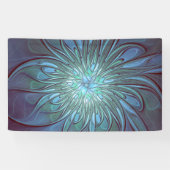 Moderne Abstracte Trendy Blauwe Bloem Fractal Art Spandoek (Horizontaal)