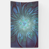 Moderne Abstracte Trendy Blauwe Bloem Fractal Art Spandoek (Verticaal)