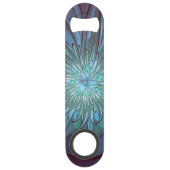 Moderne Abstracte Trendy Blauwe Bloem Fractal Art Speed Flessenopener (Achterkant)
