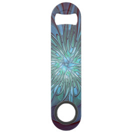 Moderne Abstracte Trendy Blauwe Bloem Fractal Art Speed Flessenopener