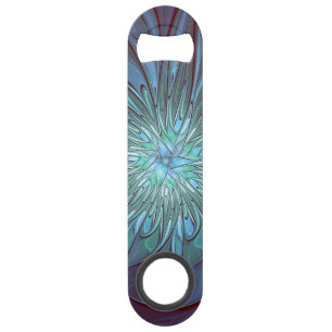 Moderne Abstracte Trendy Blauwe Bloem Fractal Art Speed Flessenopener