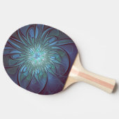 Moderne Abstracte Trendy Blauwe Bloem Fractal Art Tafeltennisbatje (Zijkant)