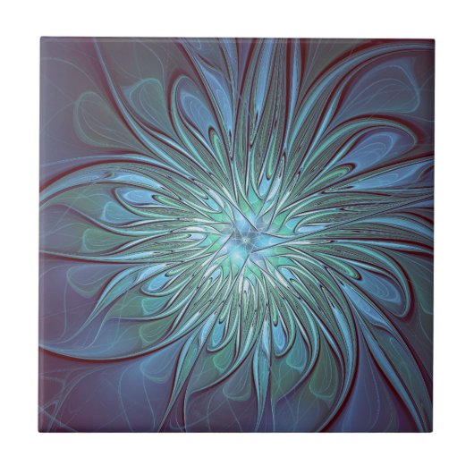 Moderne Abstracte Trendy Blauwe Bloem Fractal Art Tegeltje (Voorkant)