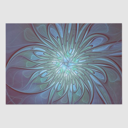 Moderne Abstracte Trendy Blauwe Bloem Fractal Art Tissuepapier (Voorkant)