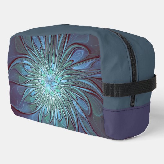 Moderne Abstracte Trendy Blauwe Bloem Fractal Art Toilettasje (Linkerhoek)