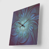 Moderne Abstracte Trendy Blauwe Bloem Fractal Art Vierkante Klok (Hoek)