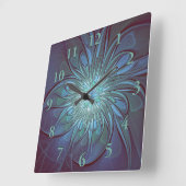 Moderne Abstracte Trendy Blauwe Bloem Fractal Art Vierkante Klok (Hoek)