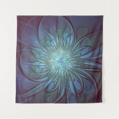 Moderne Abstracte Trendy Blauwe Bloem Fractal Art Wandkleed (Voorkant (horizontaal))