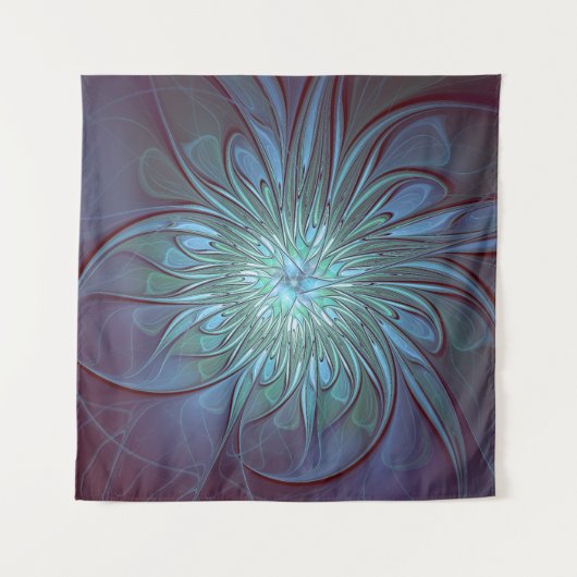 Moderne Abstracte Trendy Blauwe Bloem Fractal Art Wandkleed (Voorkant)