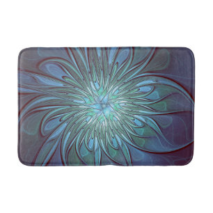Moderne Abstracte Trendy Blauwe Bloem Fractale Kun Badmat
