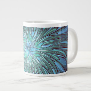 Moderne Abstracte Trendy Blauwe Bloem Fractale Kun Grote Koffiekop