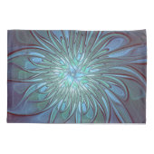 Moderne Abstracte Trendy Blauwe Bloem Fractale Kun Kussensloop (Achterkant)