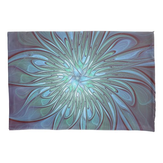 Moderne Abstracte Trendy Blauwe Bloem Fractale Kun Kussensloop (Voorkant)