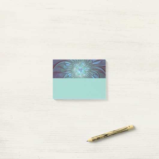 Moderne Abstracte Trendy Blauwe Bloem Fractale Kun Post-it® Notes (Op bureau)