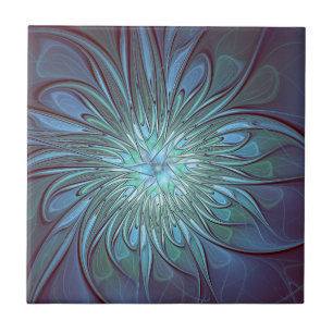 Moderne Abstracte Trendy Blauwe Bloem Fractale Kun Tegeltje