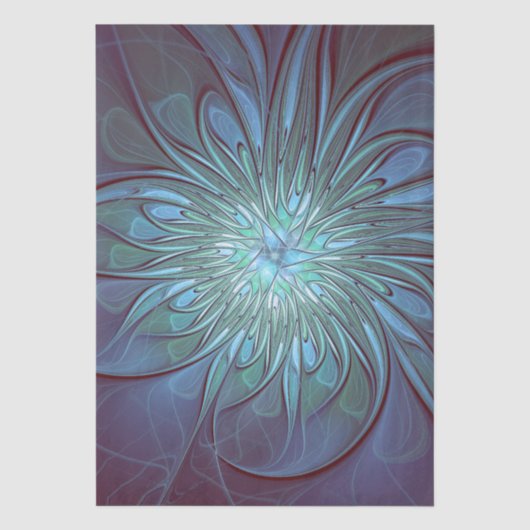 Moderne Abstracte Trendy Blauwe Bloem Fractale Kun Tissuepapier (Voorkant)