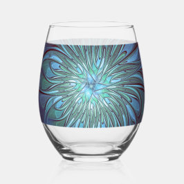 Moderne Abstracte Trendy Blauwe Bloem Fractale Kun Wijnglas Zonder Voet