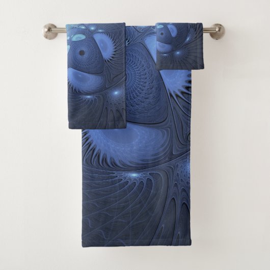 Moderne Abstracte Trendy Dusk Blue Fractal Art Bad Handdoek (Insitu)