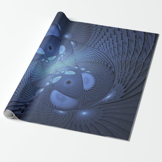 Moderne Abstracte Trendy Dusk Blue Fractal Art Cadeaupapier (Uitgerold)
