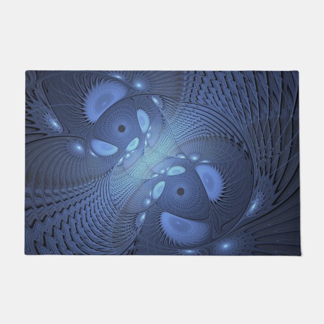 Moderne Abstracte Trendy Dusk Blue Fractal Art Deurmat (Voorkant)