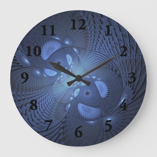 Moderne Abstracte Trendy Dusk Blue Fractal Art Grote Klok (Voorkant)