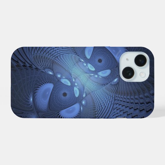 Moderne Abstracte Trendy Dusk Blue Fractal Art iPhone 15 Case (Achterkant horizontaal)