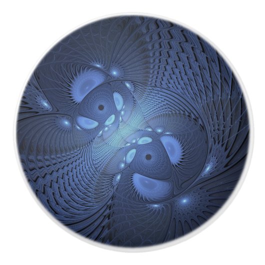 Moderne Abstracte Trendy Dusk Blue Fractal Art Keramische Knop (Voorkant)