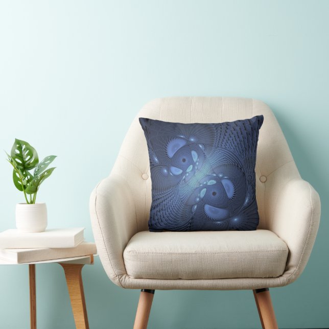Moderne Abstracte Trendy Dusk Blue Fractal Art Kussen (Stoel)