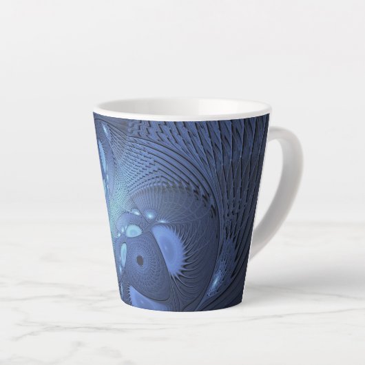 Moderne Abstracte Trendy Dusk Blue Fractal Art Latte Mok (Rechterhoek)