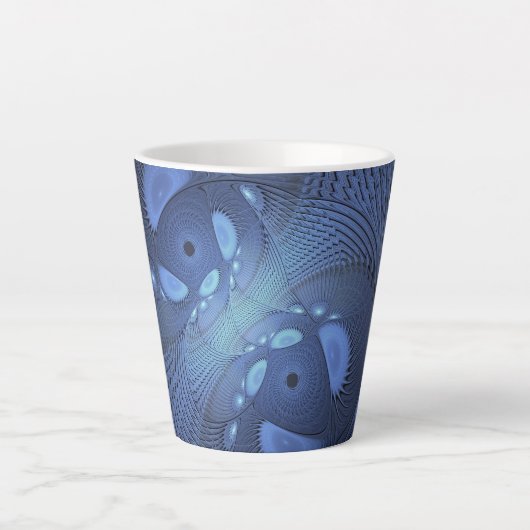 Moderne Abstracte Trendy Dusk Blue Fractal Art Latte Mok (Voorkant)