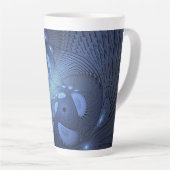 Moderne Abstracte Trendy Dusk Blue Fractal Art Latte Mok (Rechterhoek)
