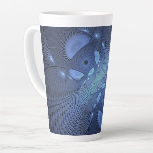 Moderne Abstracte Trendy Dusk Blue Fractal Art Latte Mok (Linkerhoek)