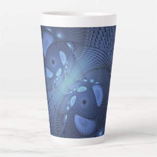 Moderne Abstracte Trendy Dusk Blue Fractal Art Latte Mok