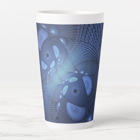 Moderne Abstracte Trendy Dusk Blue Fractal Art Latte Mok (Voorkant)
