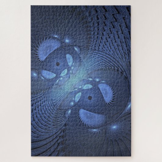 Moderne Abstracte Trendy Dusk Blue Fractal Art Legpuzzel (Verticaal)
