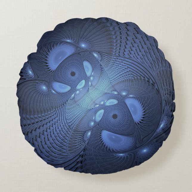 Moderne Abstracte Trendy Dusk Blue Fractal Art Rond Kussen (Voorkant)