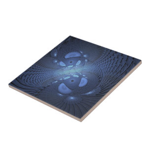 Moderne Abstracte Trendy Dusk Blue Fractal Art Tegeltje