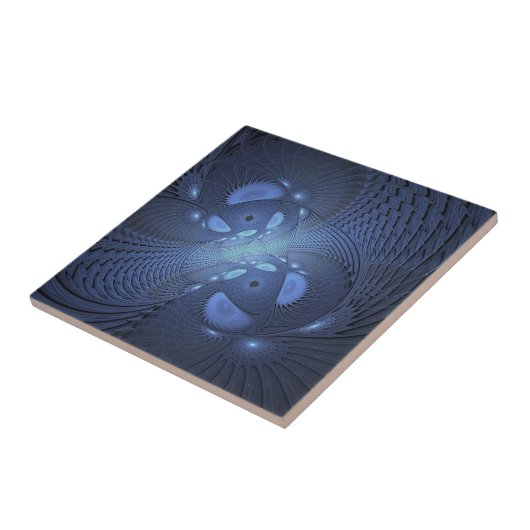Moderne Abstracte Trendy Dusk Blue Fractal Art Tegeltje (Zijkant)