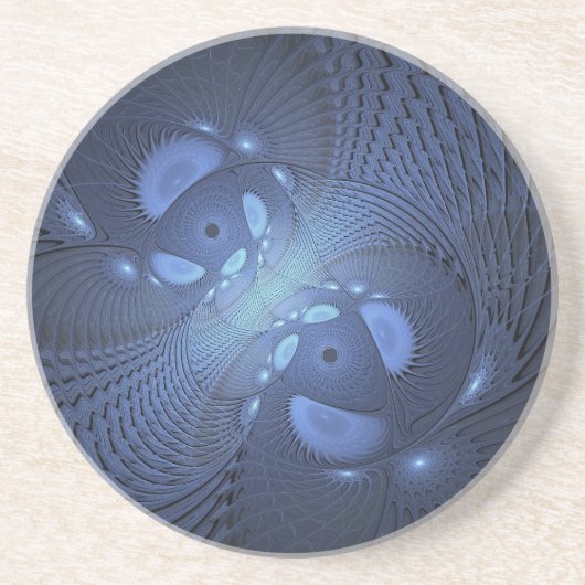 Moderne Abstracte Trendy Dusk Blue Fractal Art Zandsteen Onderzetter (Voorkant)